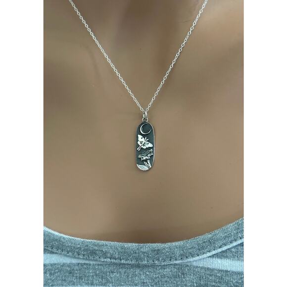 Sterling Silver Luna Moth and Moonflower Necklace - Picture 1 of 5